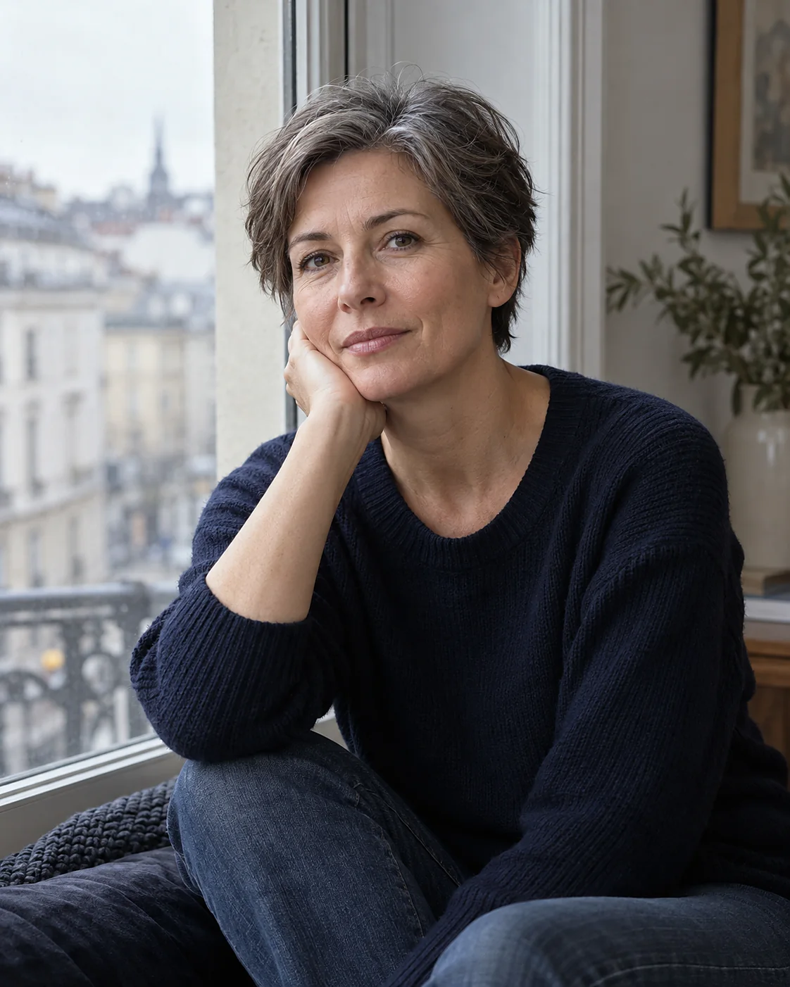 Eszter Halászy portréja az ablaknál
