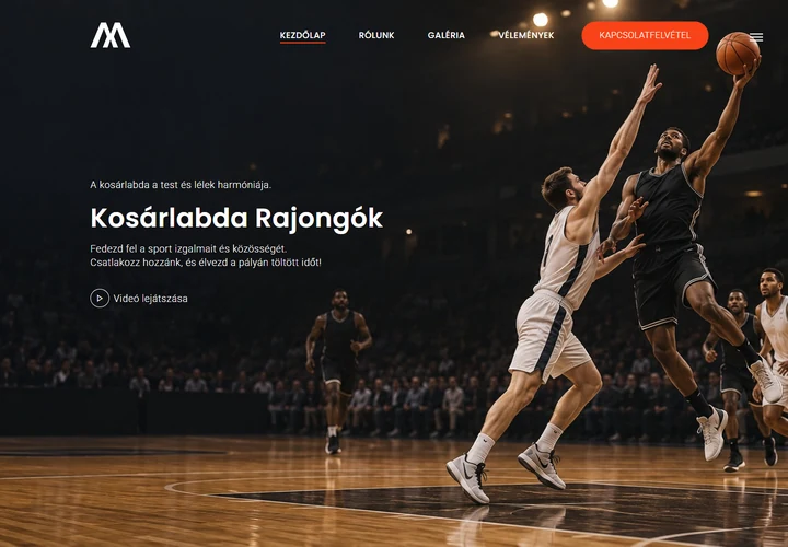 Kosárlabda közösségi és sportegyesületi oldal – a sablon nyitóoldala