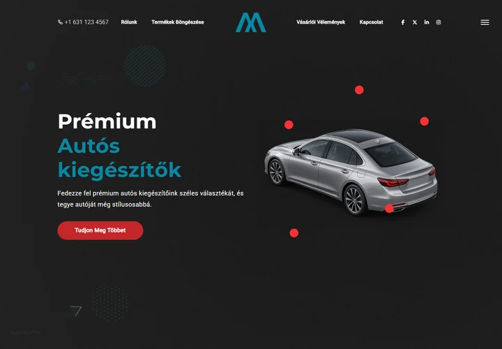 Prémium autós kiegészítők és alkatrészek webáruháza – a sablon nyitóoldala