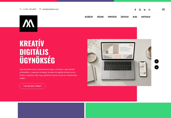 Innovatív digitális startup és webdizájn stúdió – a sablon nyitóoldala