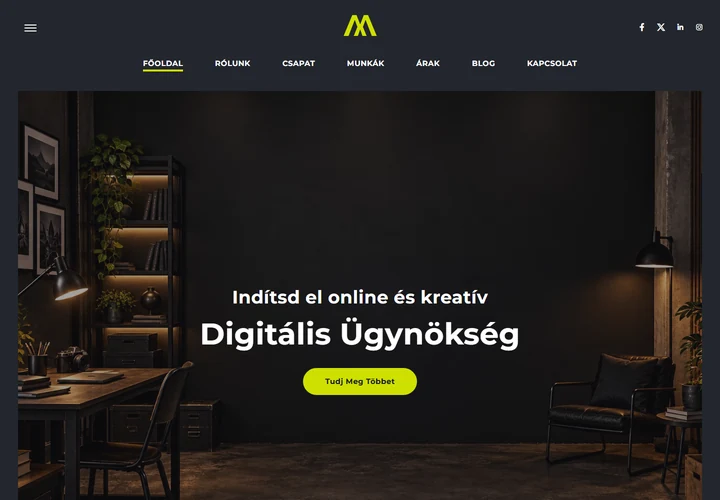 Kreatív digitális ügynökség és startup portfólió – a sablon nyitóoldala