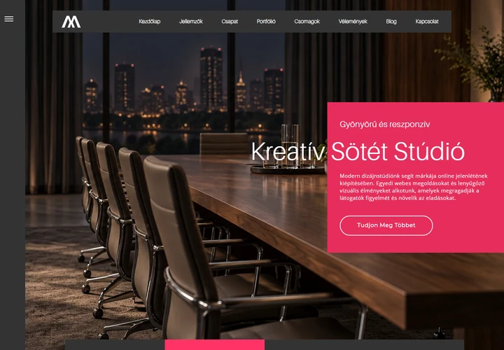 Sötét dizájnú webfejlesztő és digitális marketing stúdió – a sablon nyitóoldala