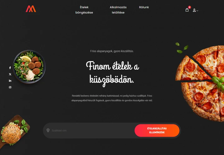 Gyors és megbízható ételkiszállító platform és alkalmazás – a sablon nyitóoldala