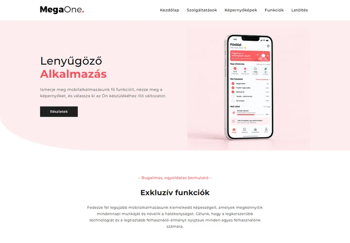 Exkluzív funkciójú mobilalkalmazás promóciós nyitólap – a sablon nyitóoldala