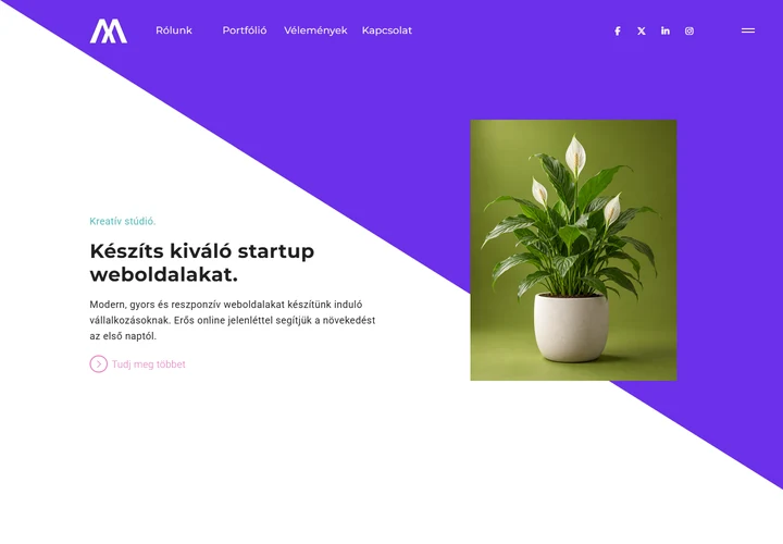 Minimalista startup webtervező és márkaépítő stúdió – a sablon nyitóoldala