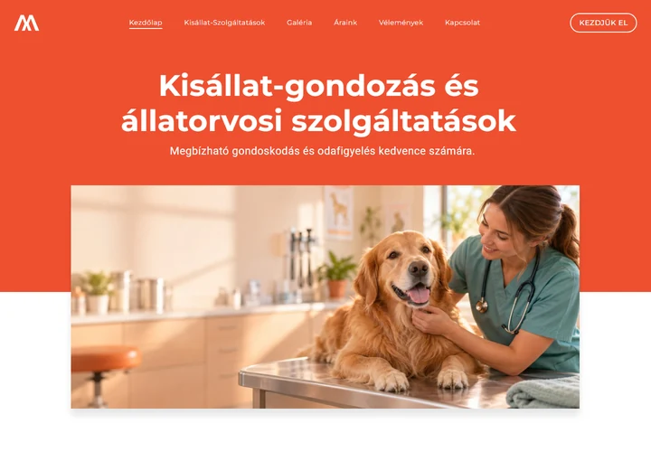 Állatorvosi rendelő és kisállat-kozmetika honlapja – a sablon nyitóoldala