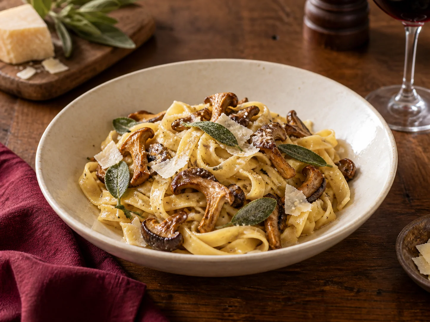 Tagliatelle erdei gombával, zsályával és parmezánnal