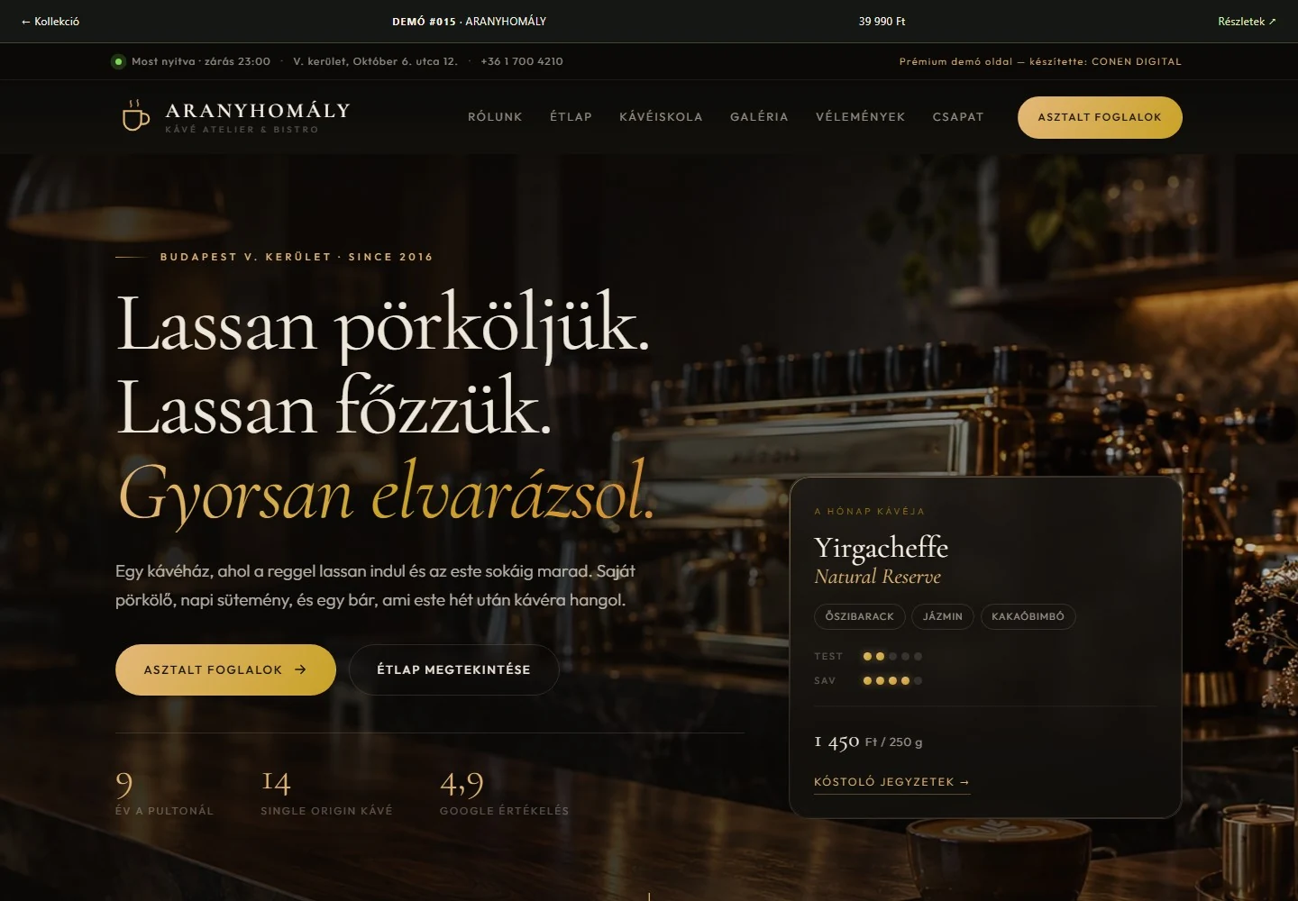 Kávéatelier és bisztró – a sablon nyitóoldala