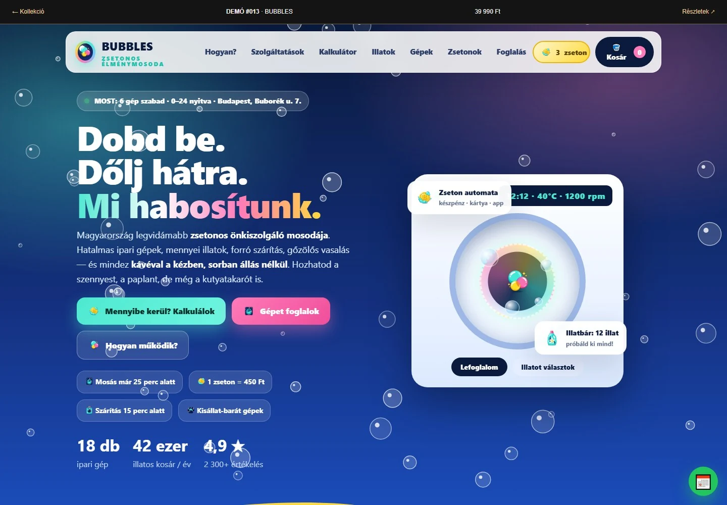 Interaktív élménymosoda – a sablon nyitóoldala
