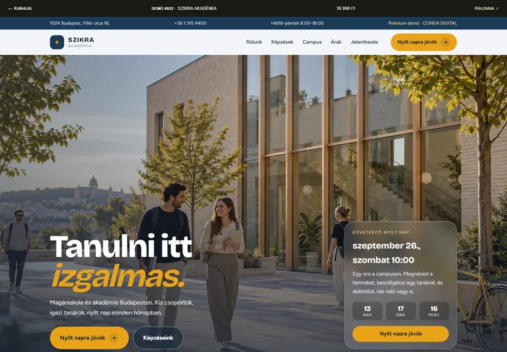 Akadémia és oktatóműhely – a sablon nyitóoldala