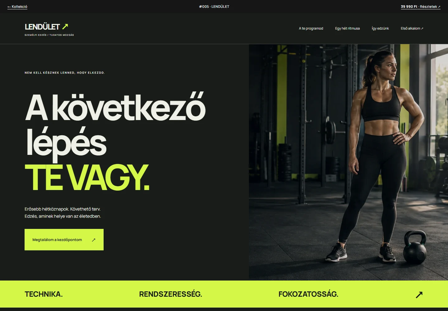Személyi edzés és mozgás – a sablon nyitóoldala