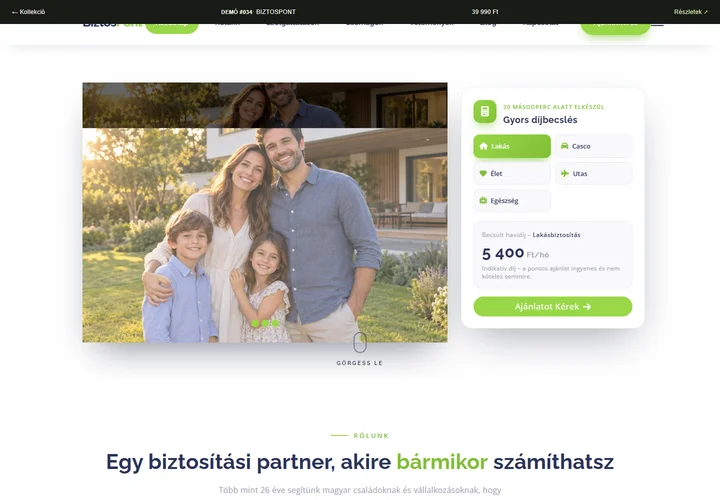 Biztosítási ügynökség – a sablon nyitóoldala