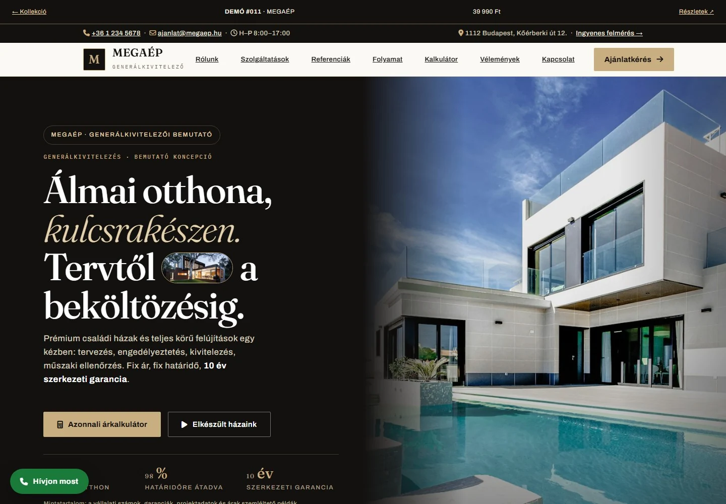 Prémium generálkivitelező – a sablon nyitóoldala
