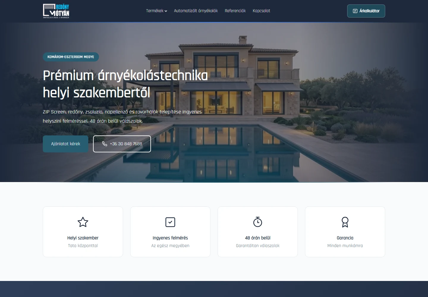A Mótyán Árnyékolás megvalósult céges weboldala