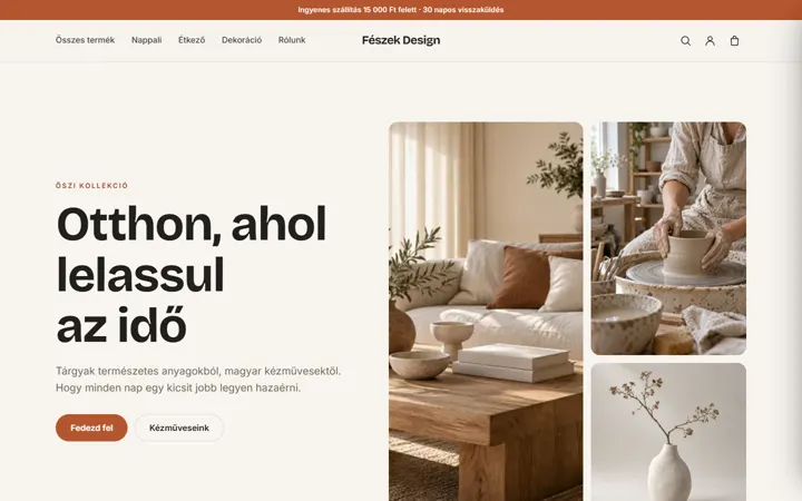 A otthon és design mintabolt nyitóoldala