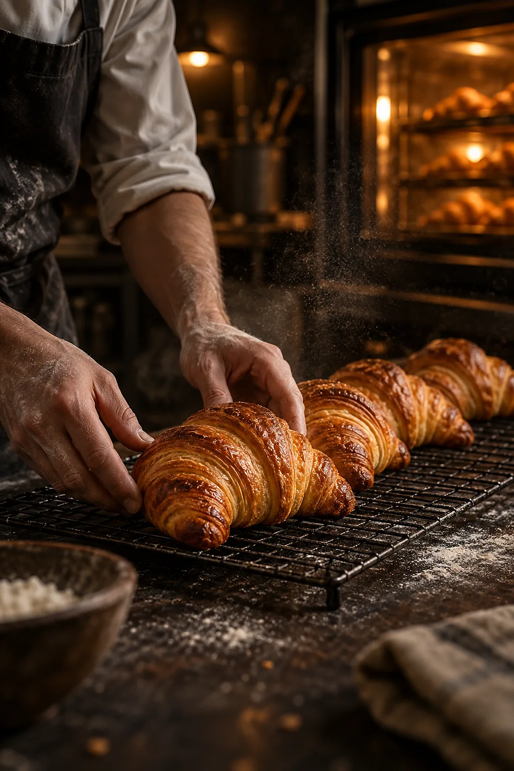 Frissen sült croissant-k a rácson