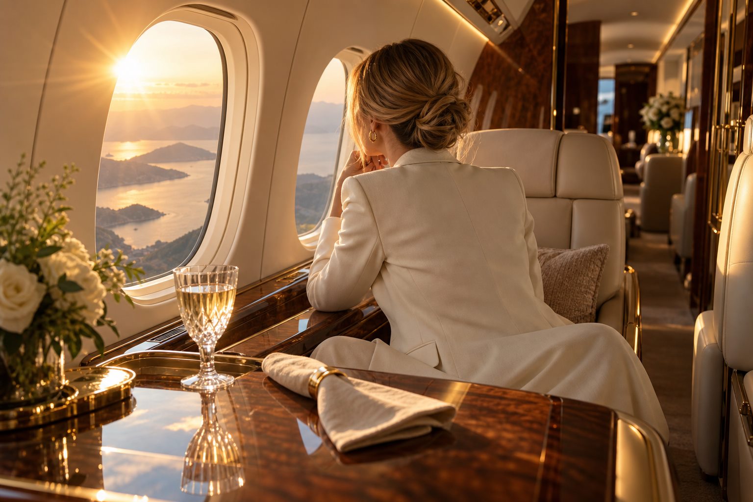 Privát jet kabin aranyórában