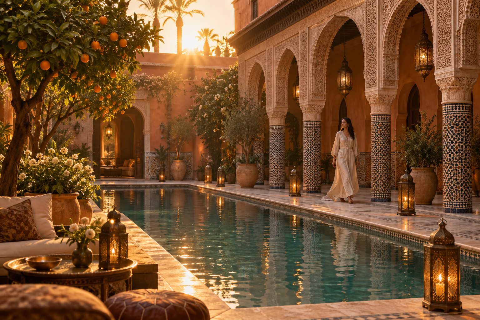 Luxus riad belső udvar Marrakechben
