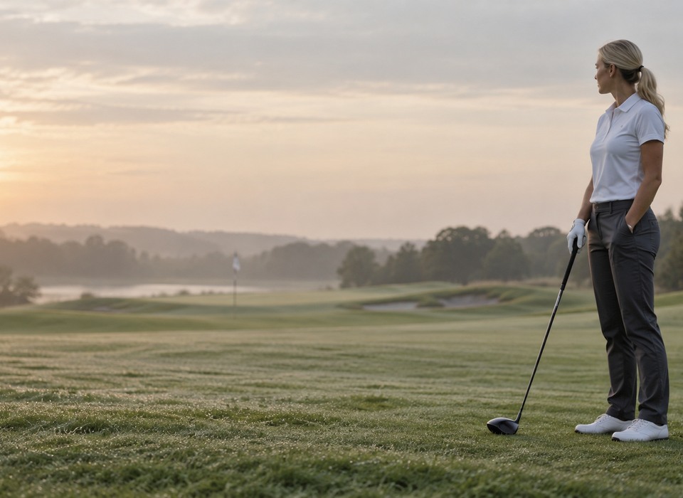 Női golfjátékos a pályán